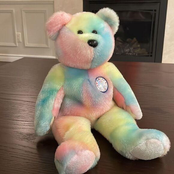 Vintage Ty First Birthday Bear Pink Blue Yellow Green, Excellent Condition 14” - Picture 5 of 7